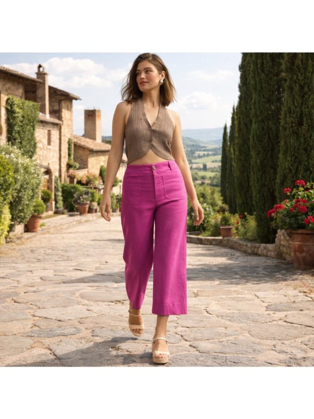 Anthropologie Maeve The Colette Pants Hot Pink Fuchsia Women Cropped Casual 33